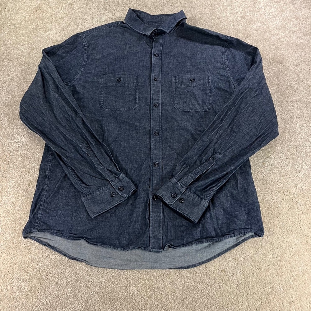Express Button Down Shirt‎ Mens Large Blue Cotton Spandex Chambray Pocket